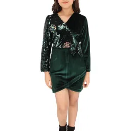 Cutecumber Kids Green Embellished Full Sleeves Dress image 4