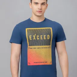 Globus Navy Regular Fit Printed Cotton Crew T-Shirt image 1