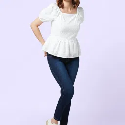 YU by Pantaloons White Cotton Self Pattern Top image 1