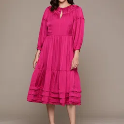 Ritu Kumar Keyhole Neck Puff Sleeve A-Line Midi Dress-picture-44