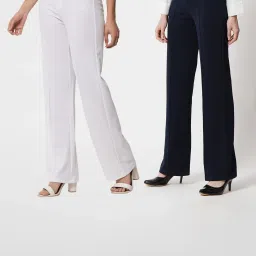 Kotty White & Navy Straight Fit High Rise Trousers (Pack Of 2) image 1