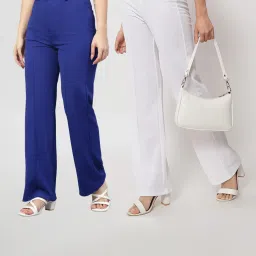 Kotty Blue & White Solid High rise Trousers (Pack Of 2) image 1