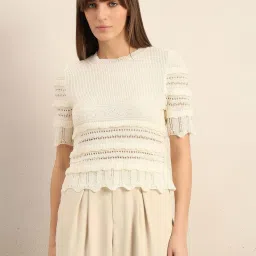 Vero Moda Off White Regular Fit Self Pattern Top image 1