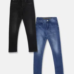 Tales & Stories Kids Black & Dark Blue Solid Jeans (Pack Of 2) image 1