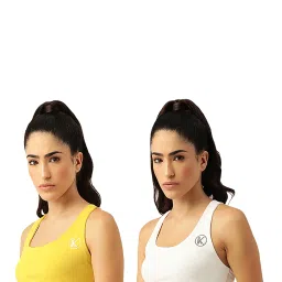 Kotty Yellow & White Logo Print Sports Bra (Pack of 2) image 1