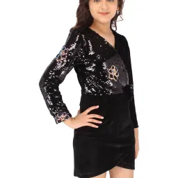 Cutecumber Kids Black Embellished Full Sleeves Dress image 3