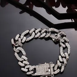 Anouk Men Silver-Plated Stainless Steel American Diamond Studded Link Bracelet-picture-33
