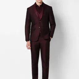 Peter England Elite Brown Slim Fit Texture Three Piece Suit image 1