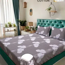 Klotthe Grey 400 TC Cotton Double Elastic Book Fold Bedsheet with 2 Pillow Covers-image-36