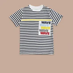 Pantaloons Junior White & Navy Cotton Striped T-Shirt image 1