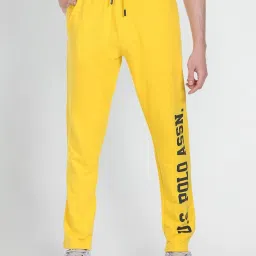 U.S. Polo Assn. Denim Co. Mustard Cotton Regular Fit Printed Trackpants image 1