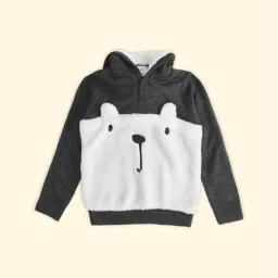 Pantaloons Junior Grey & White Color Block Full Sleeves Sweater image 1