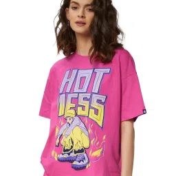 The Souled Store Pink Hot Mess Printed Oversized T-Shirt image 3
