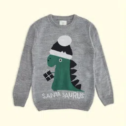 Pantaloons Junior Grey & Green Printed Full Sleeves Sweater image 1