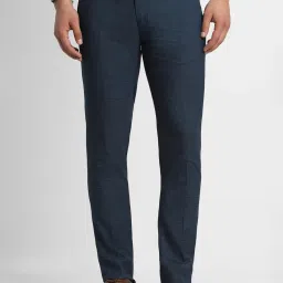Peter England Navy Slim Fit Checks Trousers image 1