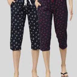 Kryptic Navy Elasticated Waist Band Relaxed Fit Printed Cotton Capris - Pack of 2 image 1