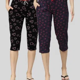 Kryptic Black & Navy Elasticated Waist Band Relaxed Fit Printed Cotton Capris - Pack of 2 image 1