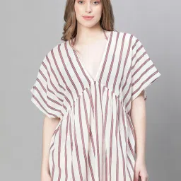 Oxolloxo White & Maroon Stripes Beachwear Kaftan image 1