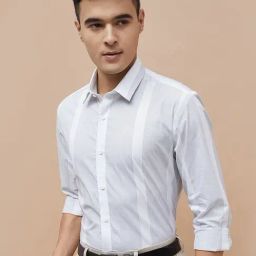 Code By Lifestyle White Slim Fit Striped Shirt-picture-42