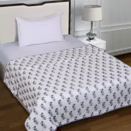 Romee White Cotton Floral Blankets Quilts and Dohars image 1