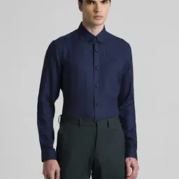 Jack & Jones Navy Linen Slim Fit Texture Shirts-picture-12