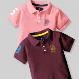 Codez Boys Pink & Brown Solid Polo T-shirt image 1