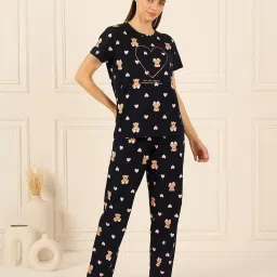 Sweet Dreams Navy Cotton Animal Print Pyjama Set image 1