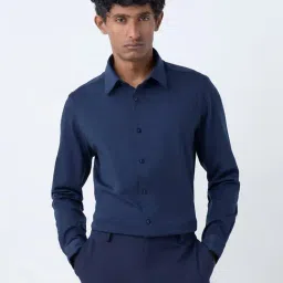 WES Formals by Westside Navy Solid Slim-Fit Cotton-Blend Shirt-picture-24