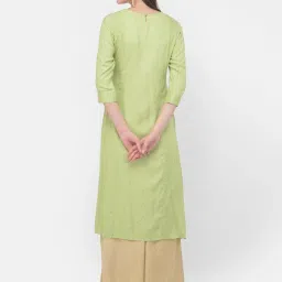 Span Green Cotton Embroidered A Line Kurta image 2