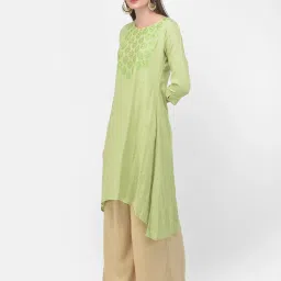 Span Green Cotton Embroidered A Line Kurta image 3