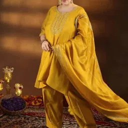 Extra Love By Libas Yellow Embroidered Kurta Salwar Set With Dupatta-picture-13