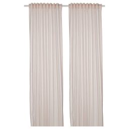 ikea bymott Curtains, 1 pair, white/beige striped/with heading tape, 120x250 cm-picture-13
