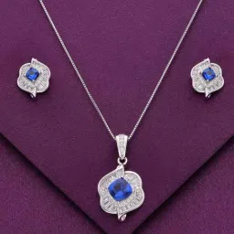 Kai Jewel Sterling Stylish Pink Flora Zircon Pendant with Chain & Earrings Set for Women-image-97