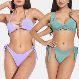 Secrets By ZeroKaata Purple & Green Plain Swimwear Bikini-picture-38