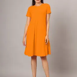 BRINNS Orange Cotton Solid A Line Dress-picture-17