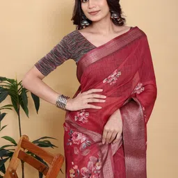 GOHILL ENTERPRISE Floral Pure Linen Handloom Saree image 2