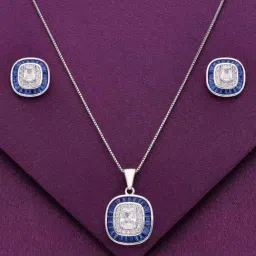 Kai Jewel Sterling White & Pink Zircon Rectangle Pendant with Chain & Earrings Set for Women-picture-33