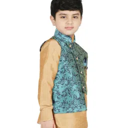 SG Yuvraj Kids Turquoise Floral Print Nehru Jacket image 4