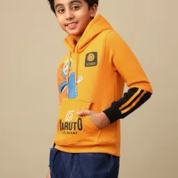 Kidsville Boys Orange Printed Hoodie image 3