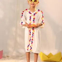 VASTRAMAY Girls Cream Self Dresses-image-10