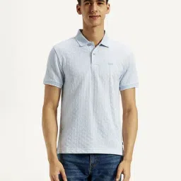 Levi's Light Blue Cotton Slim Fit Self Pattern Polo T-Shirt-picture-15