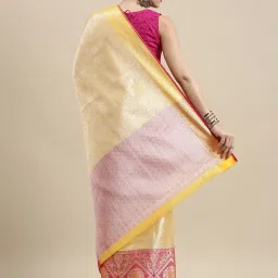 Banarasi Silk Works Yellow Silk Woven Saree With Unstitched Blouse image 2