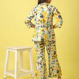 BAESD Girls Floral Printed Pure Cotton Top With Shrug & Trouser image 2