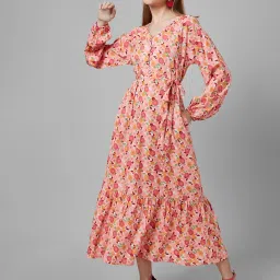 Style Quotient Peach Floral Print Wrap Dress image 1