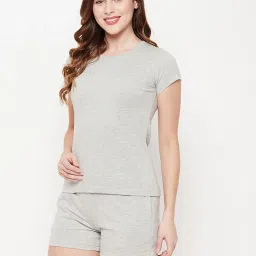 Clovia Grey Textured T-Shirt with Shorts image 3