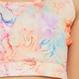 Clovia Black & Peach Printed Sports Bra With Tights image 4