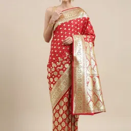 Banarasi Silk Works Red Woven Saree With Unstitched Blouse image 1