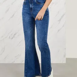 Styli Blue Cotton High Rise Bootcut Jeans-image-37