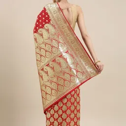 Banarasi Silk Works Red Woven Saree With Unstitched Blouse image 2