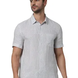 celio* Sage Green Regular Fit Striped Linen Shirt-image-1